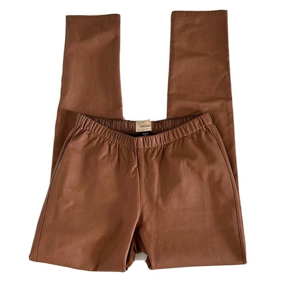 Neiman Marcus | Exclusive Women's Brown Elastic Waist Leather Pants Size Medium - Picture 3 of 15